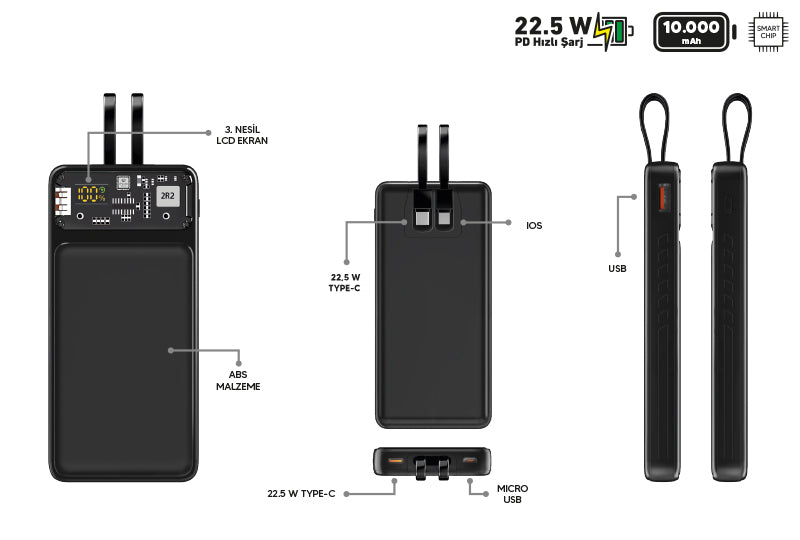 Cosmo Powerbank 10.000 Mah 22,5W Pd Hızlı Şarj