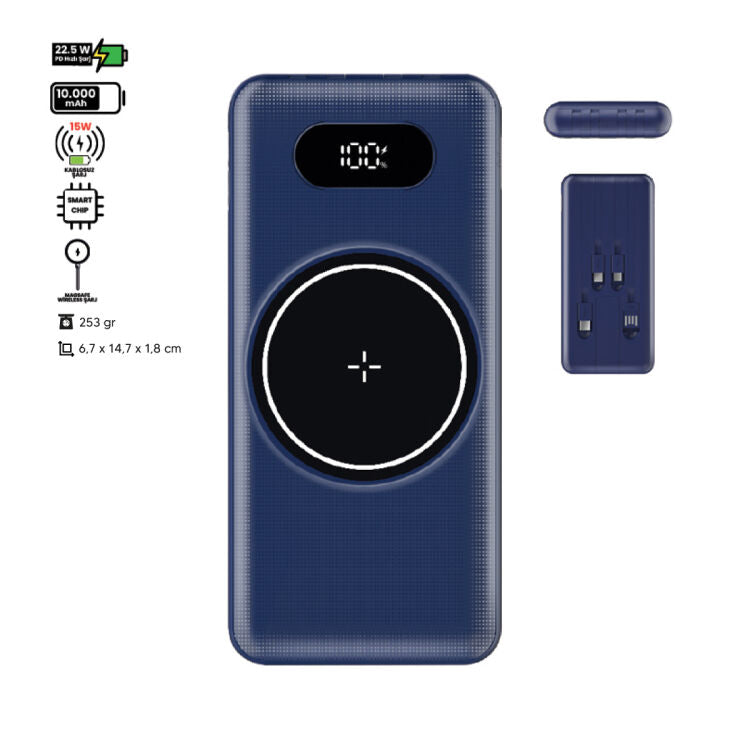 Polly Powerbank Lacivert 10.000 Mah 22,5 Pd Hızlı Şarj 15,5W Magsafe