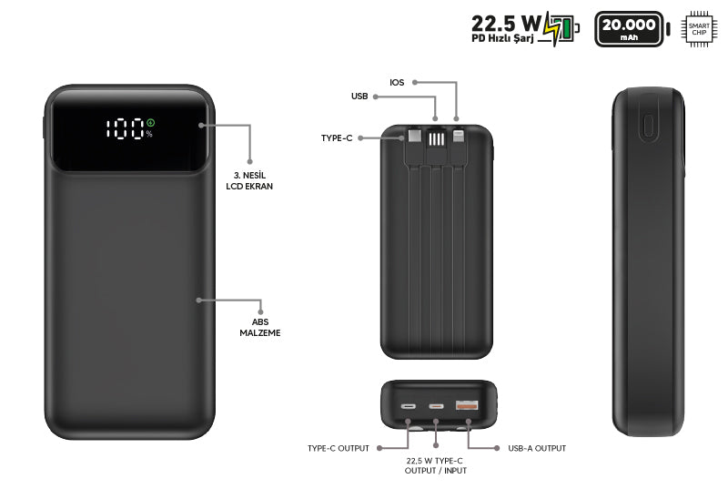 Cosmic Powerbank 20.000 Mah 22,5W PD Hızlı şarj